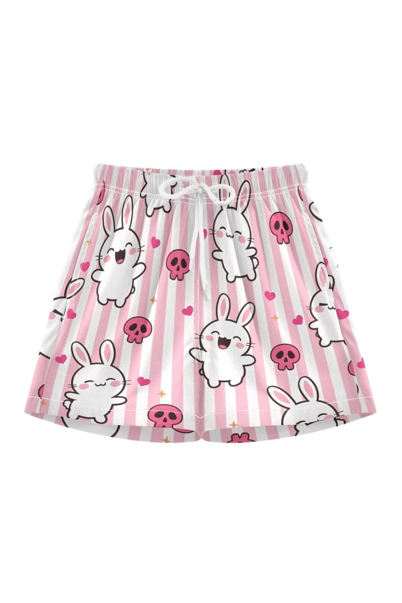 BZSMCE Swim Shorts The Little Rabbit Skull Is Pink and White For Quick-Dry Shorts With Anti-Chafe Liner