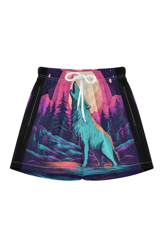BZSMCE Swim Shorts White Wolf Howling Moon Forest For Quick-Dry Shorts With Anti-Chafe Liner