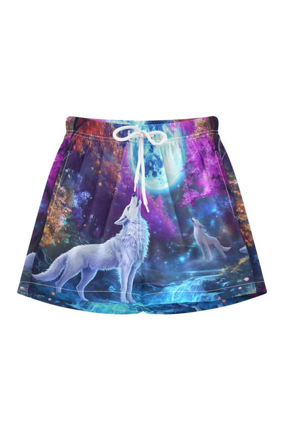 BZSMCE Swim Shorts Wolf Howls Moon For Quick-Dry Shorts With Anti-Chafe Liner