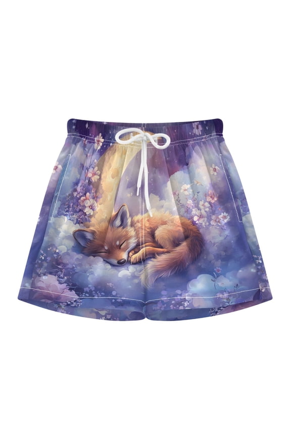 BZSMCE Swim Shorts Wolf Sleeping Moon For Quick-Dry Shorts With Anti-Chafe Liner