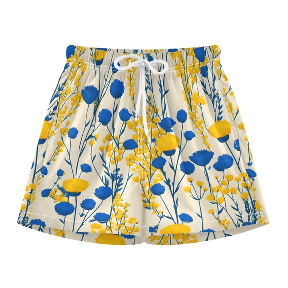 BZSMCE Swim Shorts Yellow Blue Flower Pattern For Quick-Dry Shorts With Anti-Chafe Liner