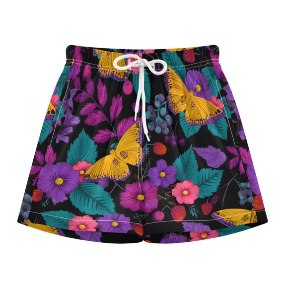 BZSMCE Swim Shorts Yellow Butterfly Pattern For Quick-Dry Shorts With Anti-Chafe Liner