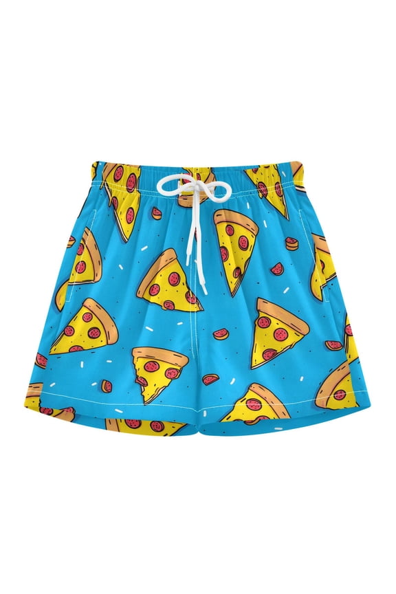 BZSMCE Swim Shorts Yellow Pizza Pattern For Quick-Dry Shorts With Anti-Chafe Liner