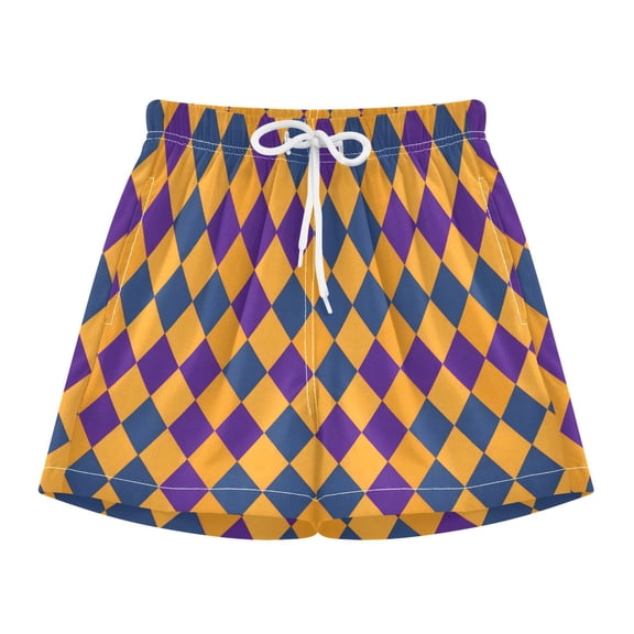 BZSMCE Swim Shorts Yellow Rhombus Plaid For Quick-Dry Shorts With Anti-Chafe Liner