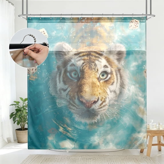 BZSMCE Swimming Tiger Pattern Bathroom Shower Curtain Set with Hooks ...