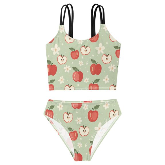 BZSMCE Swimsuit 2-Piece Tank Swimming Wear Quick Dry Bathing Suit-Apple Flower Pattern Printed