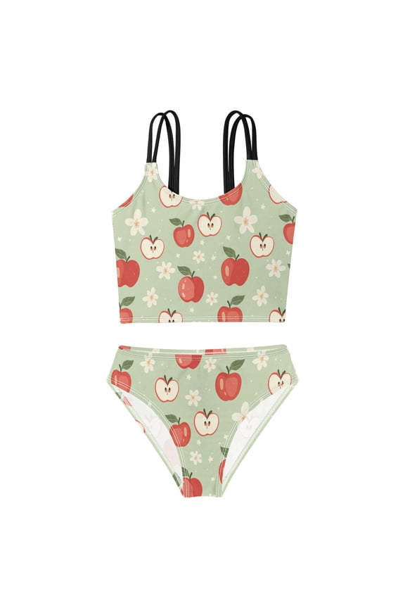 BZSMCE Swimsuit 2-Piece Tank Swimming Wear Quick Dry Bathing Suit-Apple Flower Pattern Printed