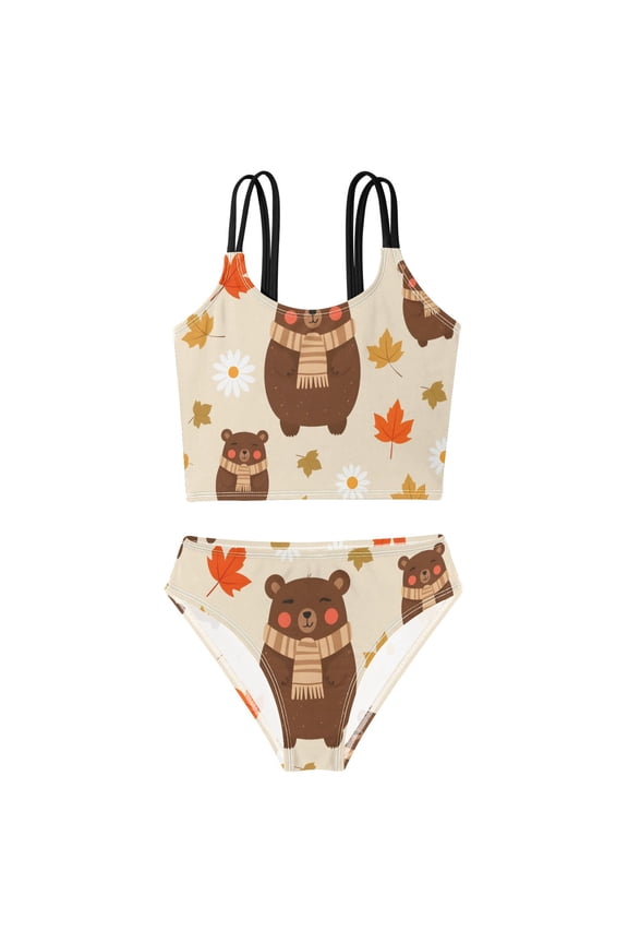 BZSMCE Swimsuit 2-Piece Tank Swimming Wear Quick Dry Bathing Suit-Autumn Bear Pattern Printed