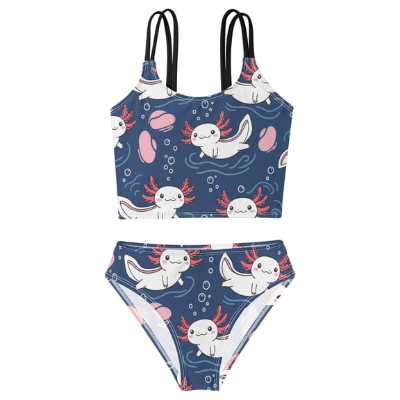BZSMCE Swimsuit 2-Piece Tank Swimming Wear Quick Dry Bathing Suit-Axolotls Blue Printed