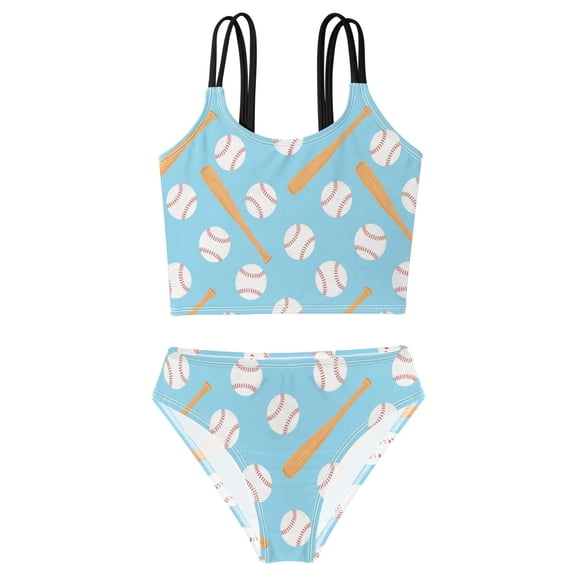 BZSMCE Swimsuit 2-Piece Tank Swimming Wear Quick Dry Bathing Suit-Baseball Bat Pattern Printed