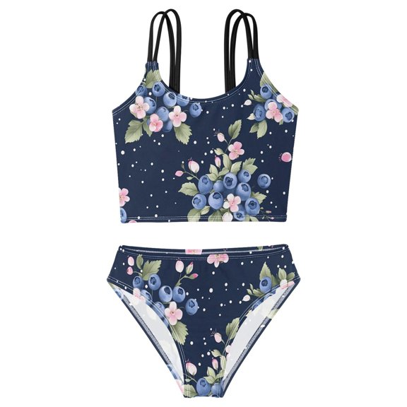 BZSMCE Swimsuit 2-Piece Tank Swimming Wear Quick Dry Bathing Suit-Blueberry Pattern Printed