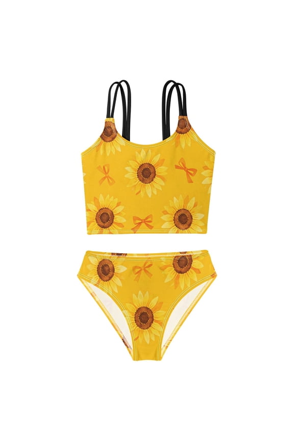 BZSMCE Swimsuit 2-Piece Tank Swimming Wear Quick Dry Bathing Suit-Bow Sunflowers Printed