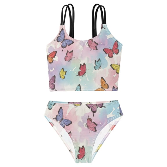 BZSMCE Swimsuit 2-Piece Tank Swimming Wear Quick Dry Bathing Suit-Butterflies Colorful Butterfly Printed