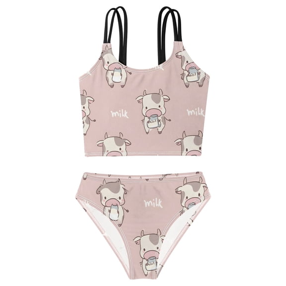 BZSMCE Swimsuit 2-Piece Tank Swimming Wear Quick Dry Bathing Suit-Cartoon Cow Pattern Printed