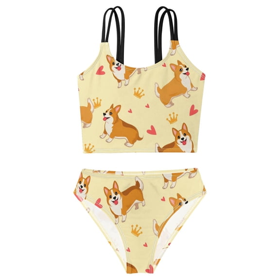 BZSMCE Swimsuit 2-Piece Tank Swimming Wear Quick Dry Bathing Suit-Corgi Crown Pattern Printed