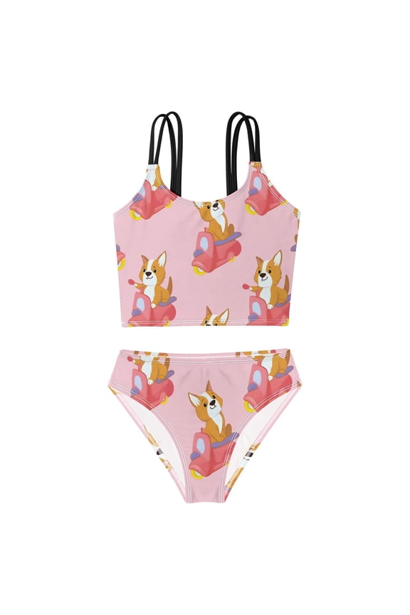 BZSMCE Swimsuit 2-Piece Tank Swimming Wear Quick Dry Bathing Suit-Corgi Cycling Pattern Printed