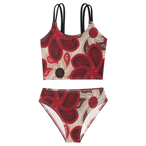 BZSMCE Swimsuit 2-Piece Tank Swimming Wear Quick Dry Bathing Suit-Crimson Printed