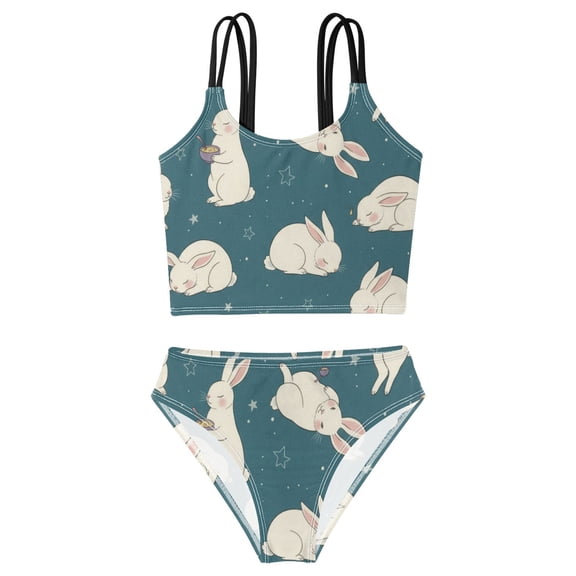 BZSMCE Swimsuit 2-Piece Tank Swimming Wear Quick Dry Bathing Suit-Cute Bunny Rabbit Star Easter Printed