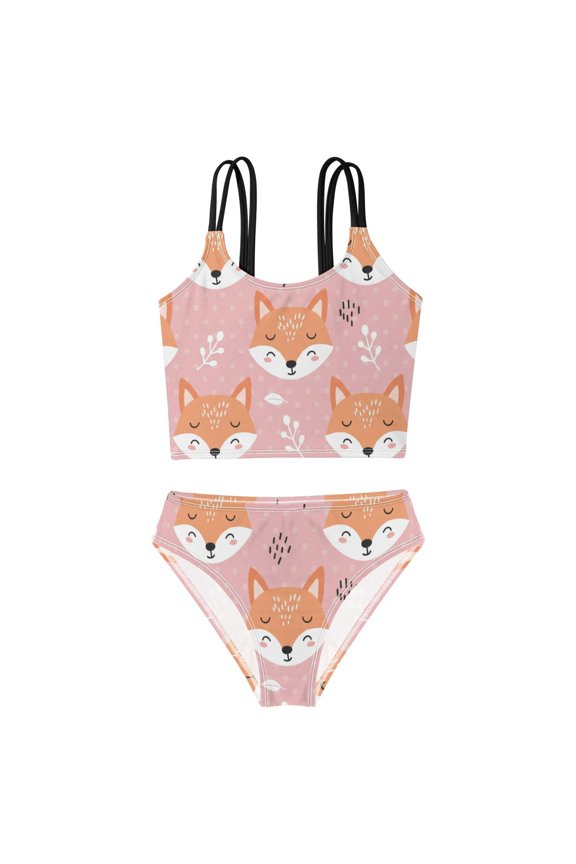 BZSMCE Swimsuit 2-Piece Tank Swimming Wear Quick Dry Bathing Suit-Cute Fox Printed
