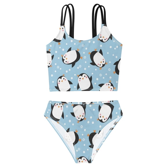 BZSMCE Swimsuit 2-Piece Tank Swimming Wear Quick Dry Bathing Suit-Cute Penguin Cartoon Printed