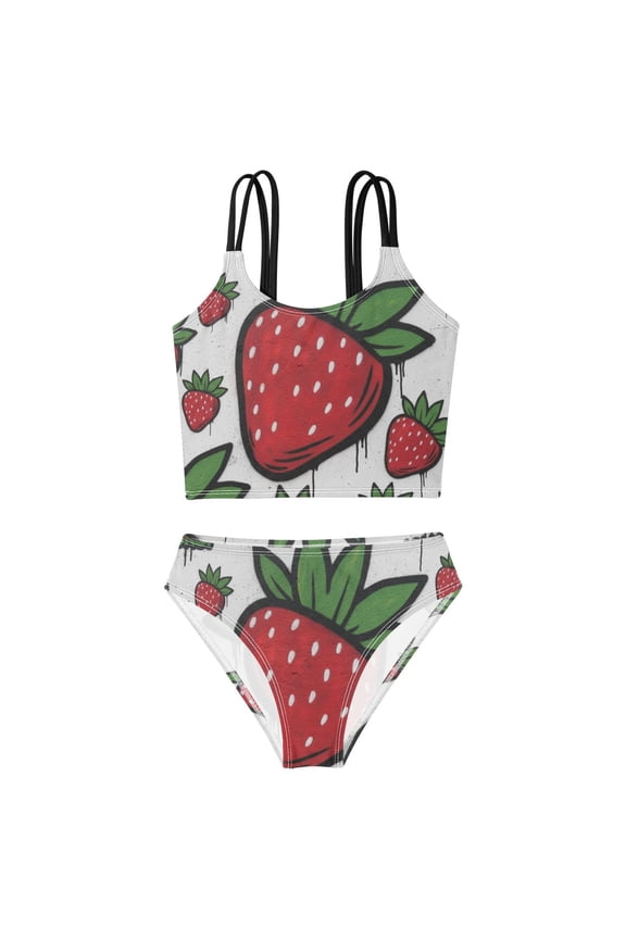 BZSMCE Swimsuit 2-Piece Tank Swimming Wear Quick Dry Bathing Suit-Cute Strawberry Printed
