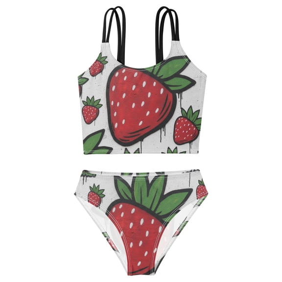 BZSMCE Swimsuit 2-Piece Tank Swimming Wear Quick Dry Bathing Suit-Cute Strawberry Printed