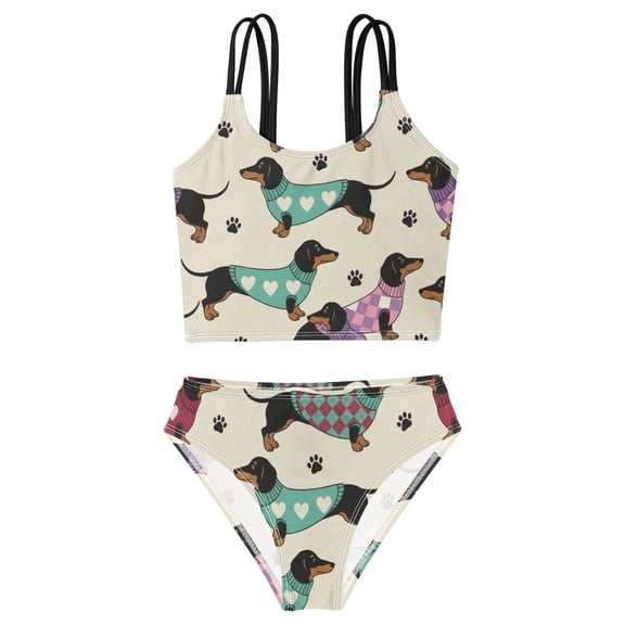 BZSMCE Swimsuit 2-Piece Tank Swimming Wear Quick Dry Bathing Suit-Dachshunds Dog Prints Printed
