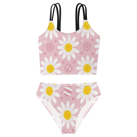 BZSMCE Swimsuit 2-Piece Tank Swimming Wear Quick Dry Bathing Suit-Daisy Flowers Polka Dots Printed