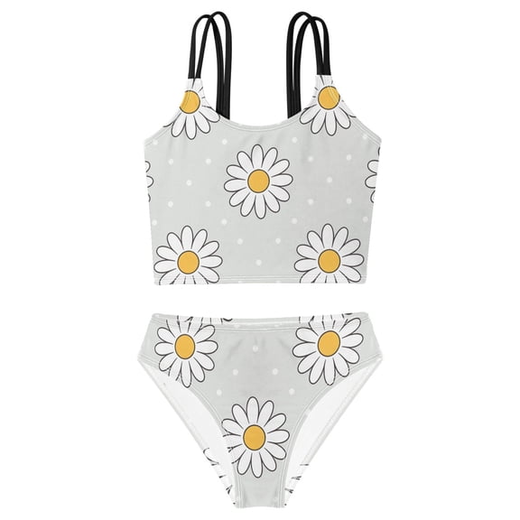 BZSMCE Swimsuit 2-Piece Tank Swimming Wear Quick Dry Bathing Suit-Daisy Polka Dots Pattern Printed