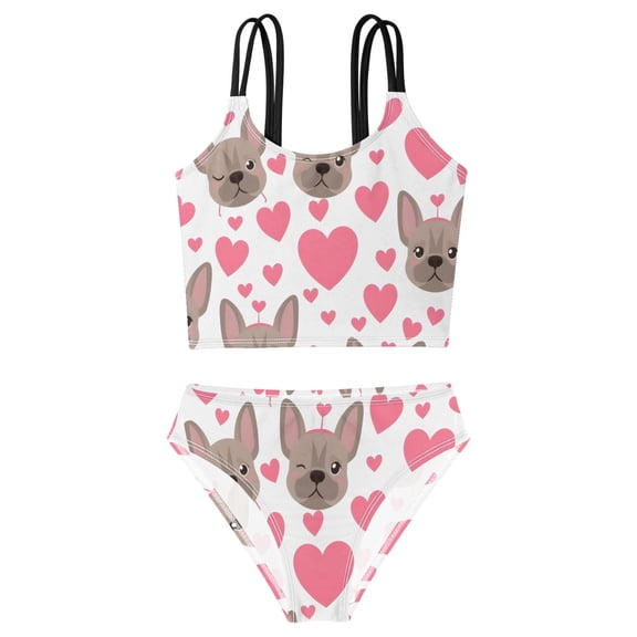 BZSMCE Swimsuit 2-Piece Tank Swimming Wear Quick Dry Bathing Suit-Dog Heart White Background Printed