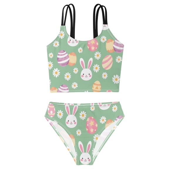 BZSMCE Swimsuit 2-Piece Tank Swimming Wear Quick Dry Bathing Suit-Egg Rabbit Printed