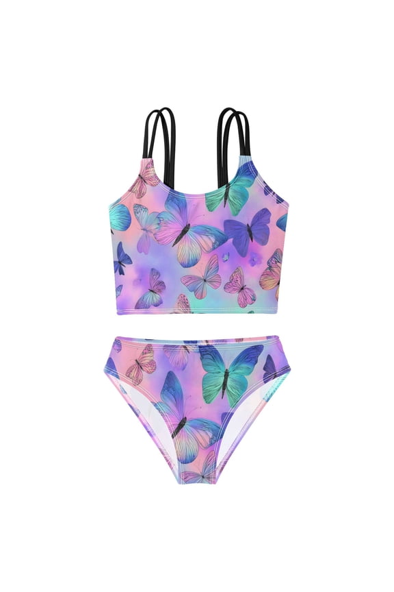 BZSMCE Swimsuit 2-Piece Tank Swimming Wear Quick Dry Bathing Suit-Enchanted Butterfly Pattern Printed
