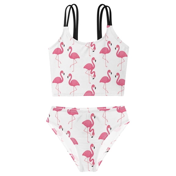 BZSMCE Swimsuit 2-Piece Tank Swimming Wear Quick Dry Bathing Suit-Flock Of Pink Printed