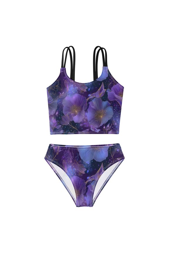 BZSMCE Swimsuit 2-Piece Tank Swimming Wear Quick Dry Bathing Suit-Flowers Nebulae Platinum Lines Pattern Printed