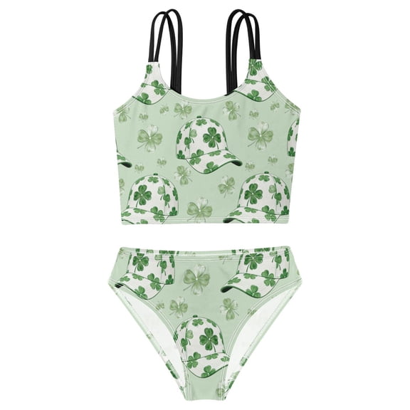 BZSMCE Swimsuit 2-Piece Tank Swimming Wear Quick Dry Bathing Suit-Four Leaf Clover Cap Pattern Printed