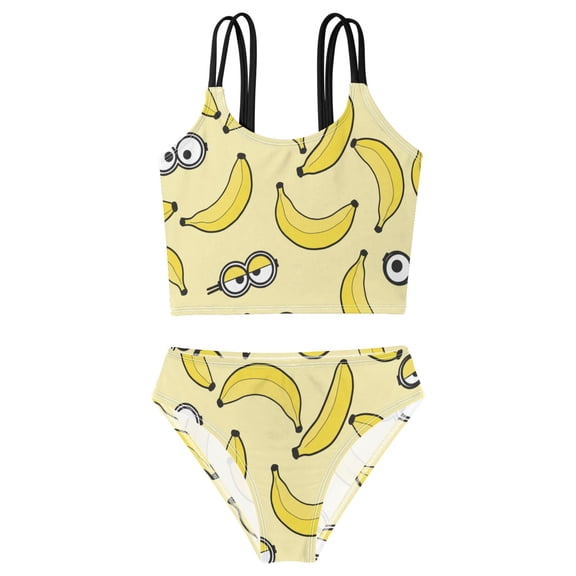 BZSMCE Swimsuit 2-Piece Tank Swimming Wear Quick Dry Bathing Suit-Funny Banana and Eye Printed