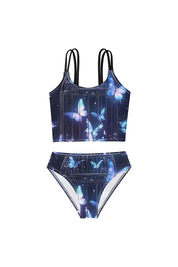 BZSMCE Swimsuit 2-Piece Tank Swimming Wear Quick Dry Bathing Suit-Glowing Butterflies Cage Printed