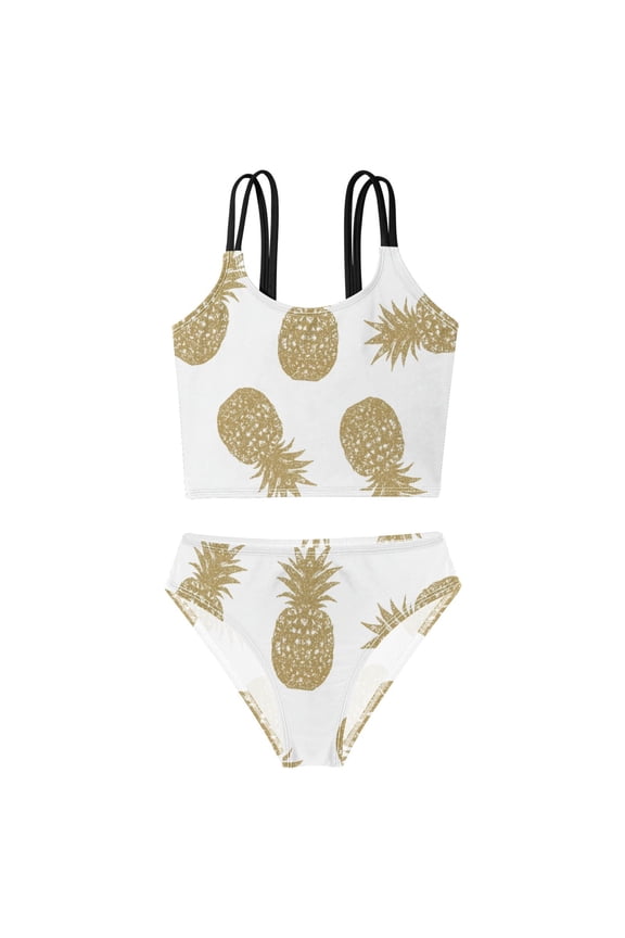 BZSMCE Swimsuit 2-Piece Tank Swimming Wear Quick Dry Bathing Suit-Golden Pineapples Printed
