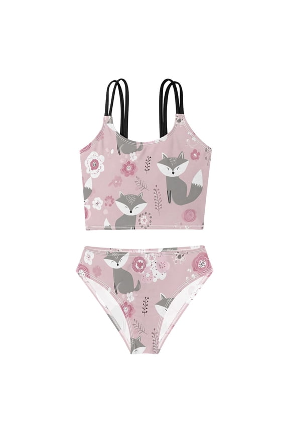 BZSMCE Swimsuit 2-Piece Tank Swimming Wear Quick Dry Bathing Suit-Grey Fox Pattern Printed