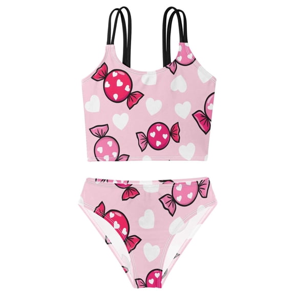 BZSMCE Swimsuit 2-Piece Tank Swimming Wear Quick Dry Bathing Suit-Heart Shaped Candy Printed