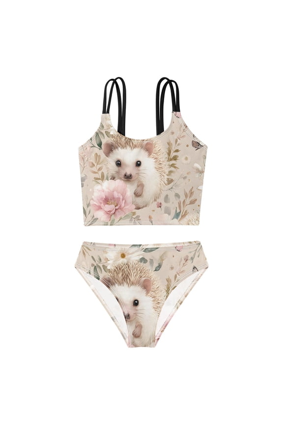 BZSMCE Swimsuit 2-Piece Tank Swimming Wear Quick Dry Bathing Suit-Hedgehogs Pattern Printed