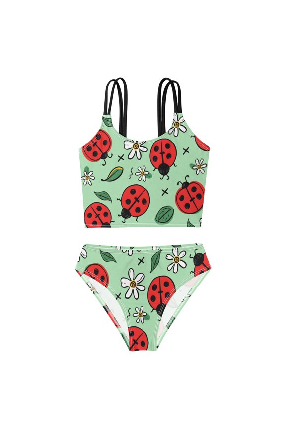 BZSMCE Swimsuit 2-Piece Tank Swimming Wear Quick Dry Bathing Suit-Ladybug Flower Pattern Printed