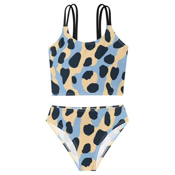 BZSMCE Swimsuit 2-Piece Tank Swimming Wear Quick Dry Bathing Suit-Leopard Print Blue Yellow Background Pattern Printed