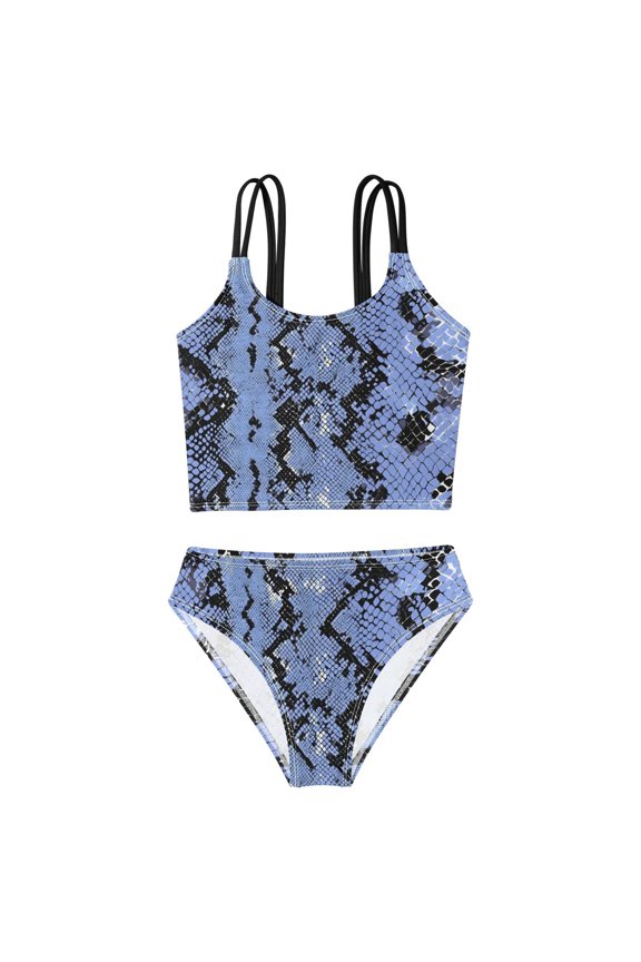 BZSMCE Swimsuit 2-Piece Tank Swimming Wear Quick Dry Bathing Suit-Light Blue Snake Skin Print Pattern Printed