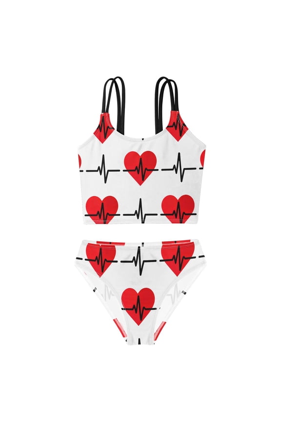 BZSMCE Swimsuit 2-Piece Tank Swimming Wear Quick Dry Bathing Suit-Love Heart Electric Wire Pattern Printed