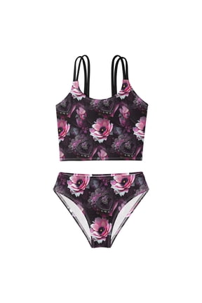BZSMCE Swimsuit 2-Piece Tank Swimming Wear Quick Dry Bathing Suit-Midnight Blush Roses Printed