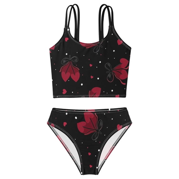 BZSMCE Swimsuit 2-Piece Tank Swimming Wear Quick Dry Bathing Suit-Midnight Red Bow Printed