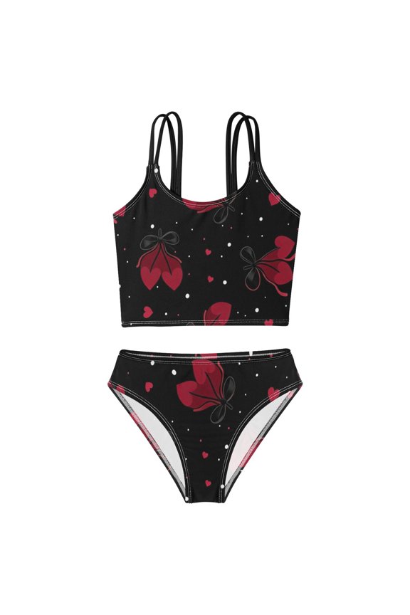BZSMCE Swimsuit 2-Piece Tank Swimming Wear Quick Dry Bathing Suit-Midnight Red Bow Printed