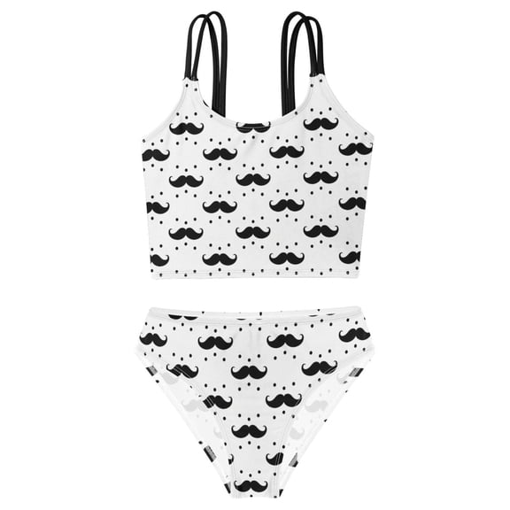 BZSMCE Swimsuit 2-Piece Tank Swimming Wear Quick Dry Bathing Suit-Mustache Polka Dots Printed
