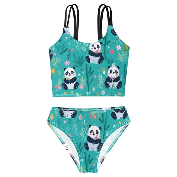 BZSMCE Swimsuit 2-Piece Tank Swimming Wear Quick Dry Bathing Suit-Panda Pattern Printed
